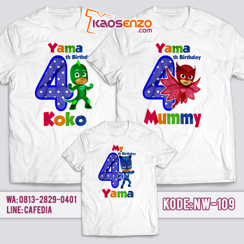 Baju Kaos Couple Keluarga | Baju Kaos Ultah Motif PJ Mask