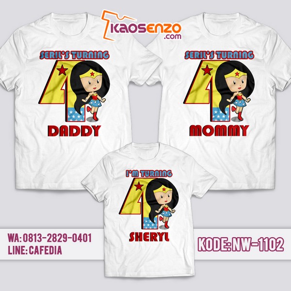 Baju Kaos Couple Keluarga | Kaos Ultah Anak | Kaos Wonder Woman - NW 1102