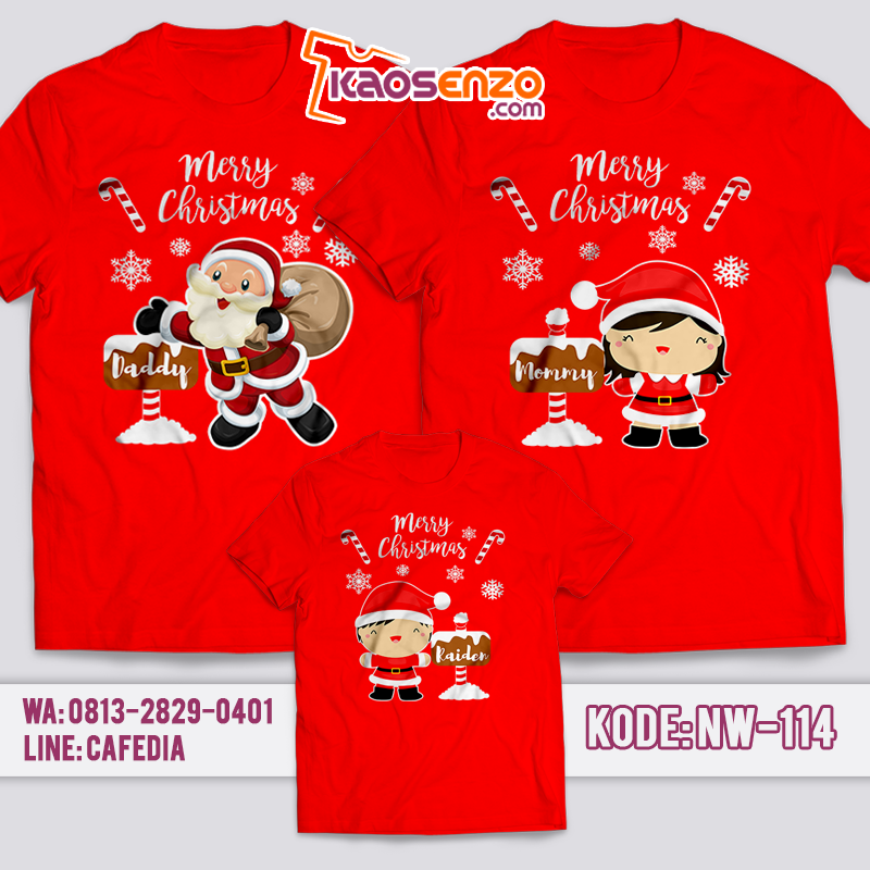 Baju Kaos Couple Keluarga | Baju Kaos Natal | Baju Kaos Ultah Motif Christmas