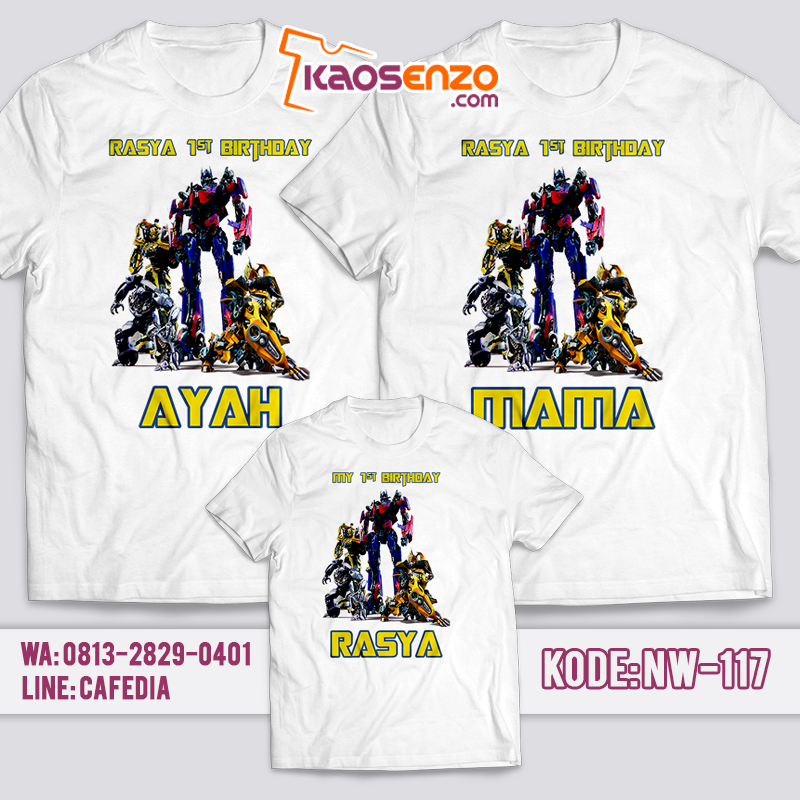 Baju Kaos Couple Keluarga | Baju Kaos Ultah Motif Transformer