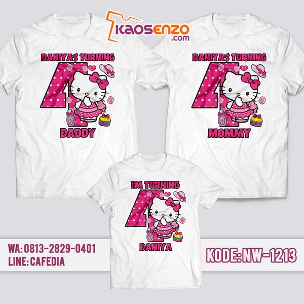 Baju Kaos Couple Keluarga Hello Kitty | Kaos Ulang Tahun Anak | Kaos Hello Kitty - NW 1213