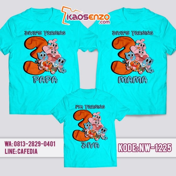 Baju Kaos Couple Keluarga Gumball | Kaos Ulang Tahun Anak | Kaos Gumball - NW 1225