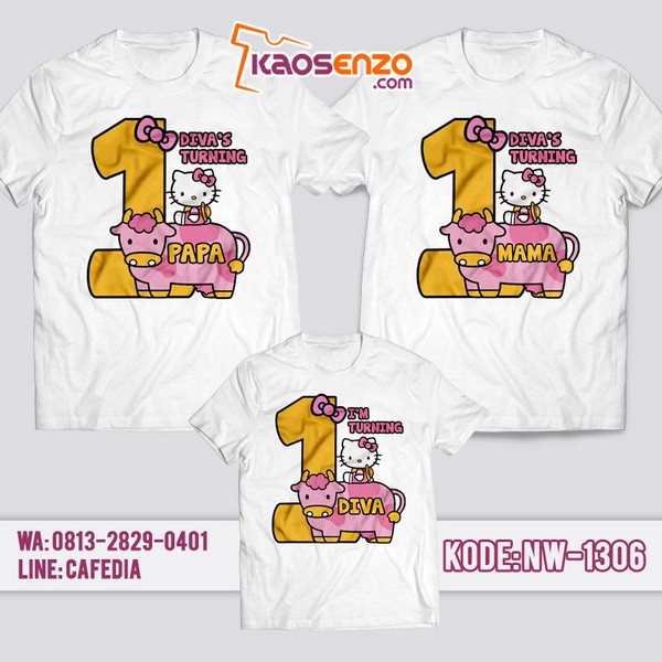 Baju Kaos Couple Keluarga Hello Kitty | Kaos Ulang Tahun Anak | Kaos Hello Kitty - NW 1306