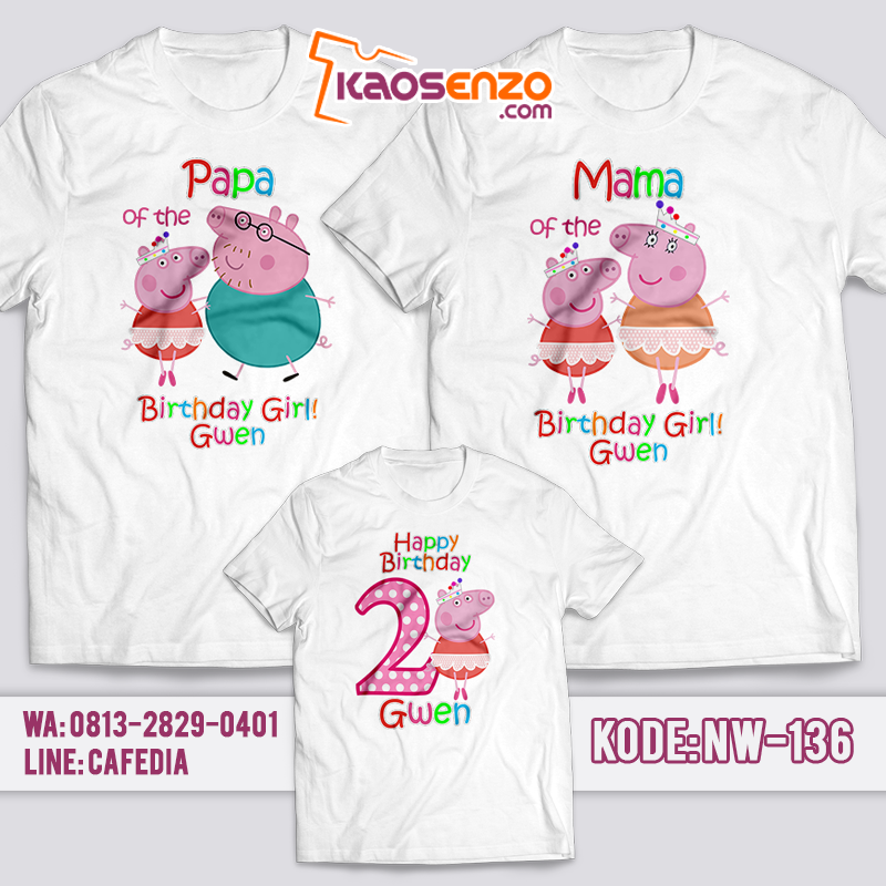 Baju Kaos Couple Keluarga | Baju Kaos Ultah Motif Peppa Pig