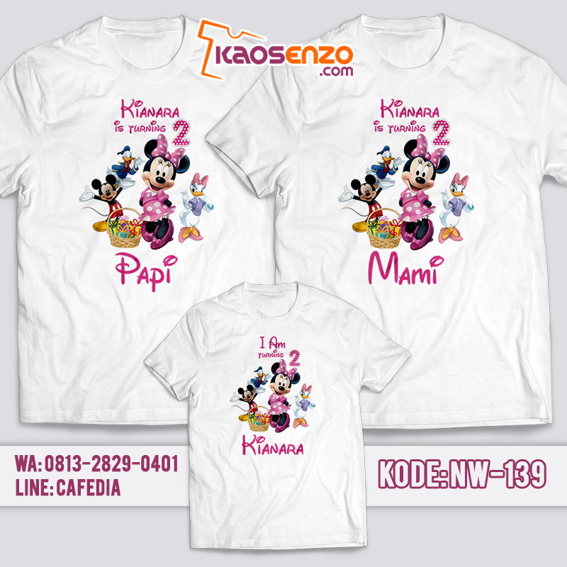 Baju Kaos Couple Keluarga | Baju Kaos Ultah Motif Minnie Mouse