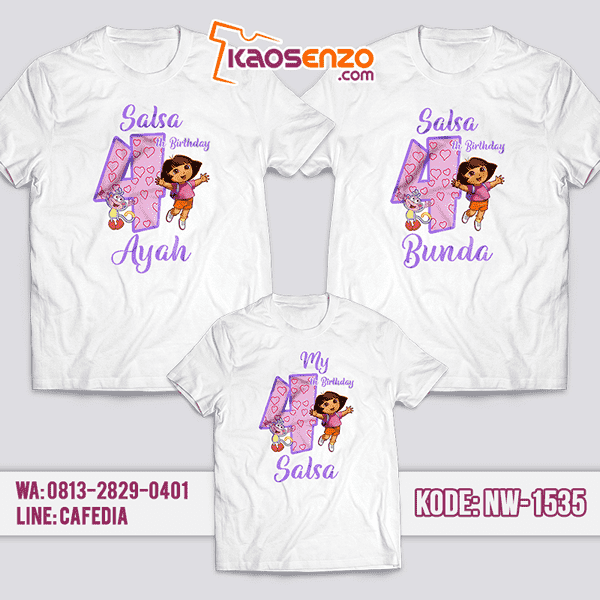 Baju Kaos Couple Keluarga Dora | Kaos Ultah Anak | Kaos Dora - NW 1535