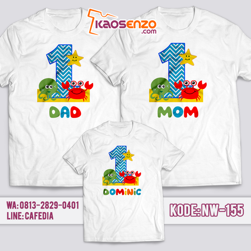 Baju Kaos Couple Keluarga | Baju Kaos Ultah Motif Sea Animal