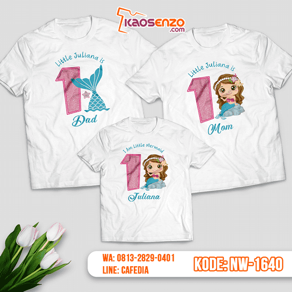 Baju Kaos Couple Keluarga Mermaid | Kaos Ultah Anak | Kaos Mermaid - NW 1640