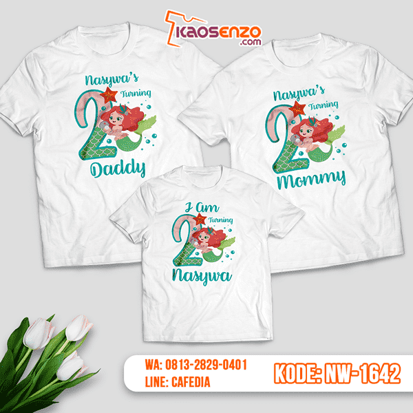 Baju Kaos Couple Keluarga Mermaid | Kaos Ultah Anak | Kaos Mermaid - NW 1642