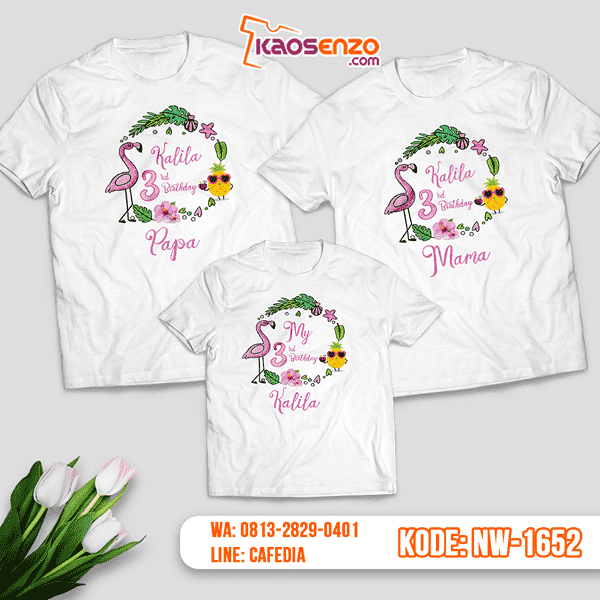 Baju Kaos Couple Keluarga Flamingo | Kaos Ultah Anak | Kaos Flamingo - NW 1652