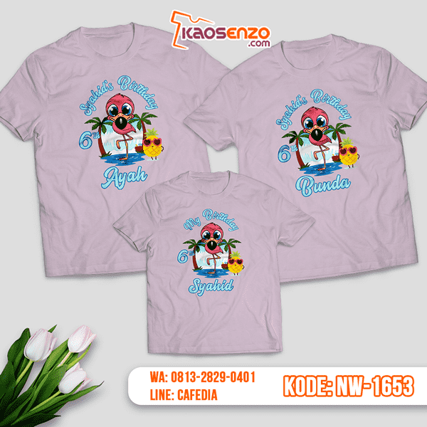 Kaos Couple Keluarga Flamingo | Kaos Ulang Tahun Anak | Kaos Flamingo - NW 1653