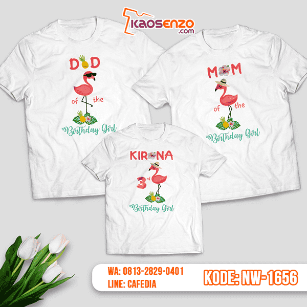 Baju Kaos Couple Keluarga Flamingo | Kaos Ultah Anak | Kaos Flamingo - NW 1656