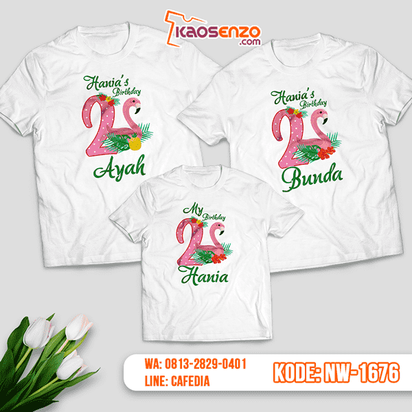 Baju Kaos Couple Keluarga Flamingo | Kaos Ultah Anak | Kaos Flamingo - NW 1676