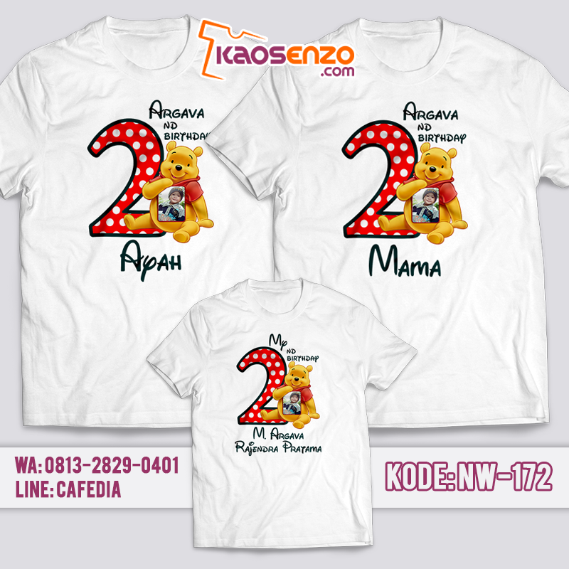 Baju Kaos Couple Keluarga | Baju Kaos Ultah Motif Winnie The Pooh