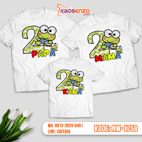 Baju Kaos Couple Keluarga Keroppi | Kaos Ultah Anak | Kaos Keroppi - NW 1758