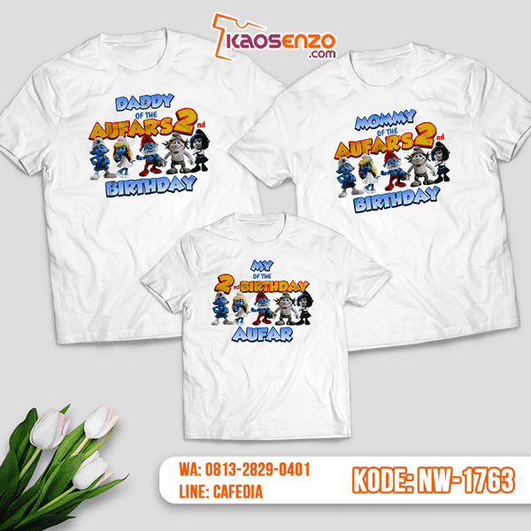 Baju Kaos Couple Keluarga Smurf | Kaos Ultah Anak | Kaos Smurf - NW 1763