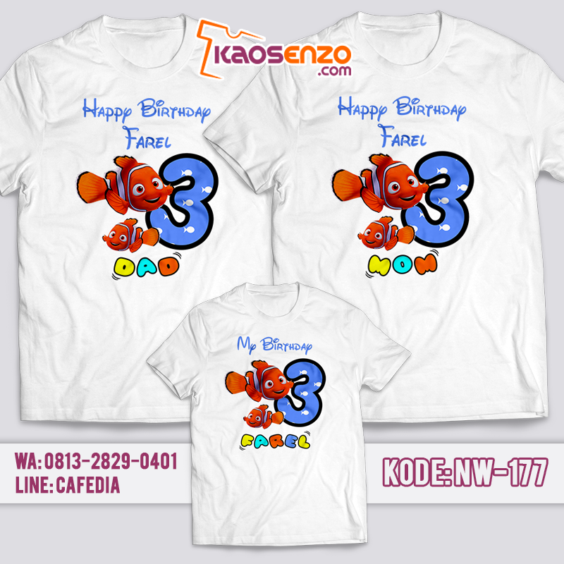 Baju Kaos Couple Keluarga | Baju Kaos Ultah Motif Finding Nemo