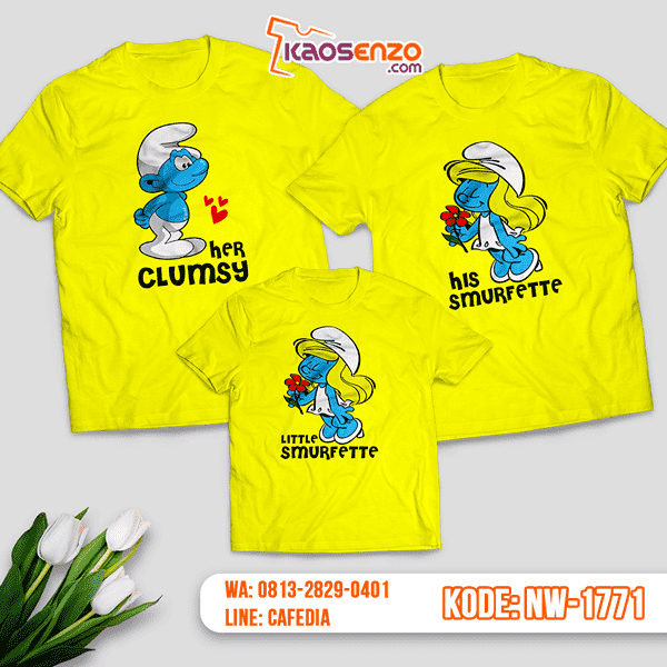 Baju Kaos Couple Keluarga Smurf | Kaos Family Custom | Kaos Smurf - NW 1771