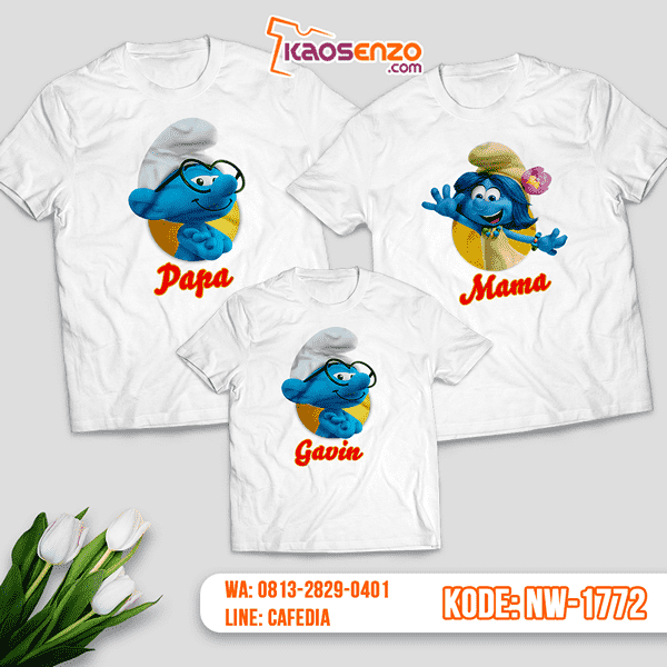 Baju Kaos Couple Keluarga Smurf | Kaos Family Custom | Kaos Smurf - NW 1772