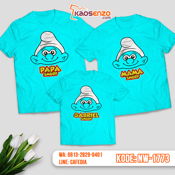 Baju Kaos Couple Keluarga Smurf | Kaos Family Custom | Kaos Smurf - NW 1773