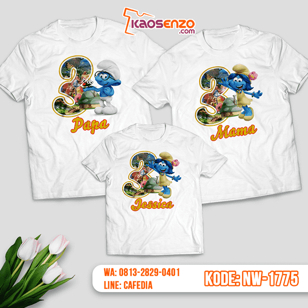 Baju Kaos Couple Keluarga Smurf | Kaos Ultah Anak | Kaos Smurf - NW 1775