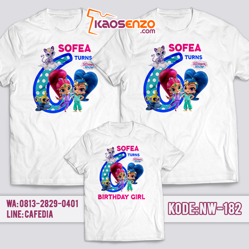 Baju Kaos Couple Keluarga | Baju Kaos Ultah Motif Shimmer & Shine