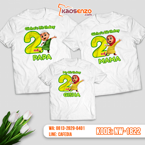 Baju Kaos Couple Keluarga Nussa & Rara | Kaos Ultah Anak | Kaos Nussa & Rara - NW 1822