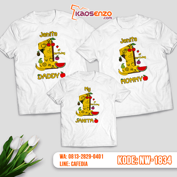 Baju Kaos Couple Keluarga Motif Buah | Kaos Ultah Anak | Kaos Motif Buah - NW 1834