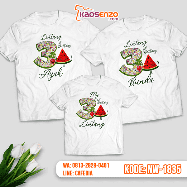 Baju Kaos Couple Keluarga Motif Buah | Kaos Ultah Anak | Kaos Motif Buah - NW 1835