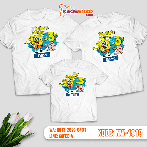 Baju Kaos Couple Keluarga Spongebob | Kaos Ultah Anak | Kaos Spongebob - NW 1919