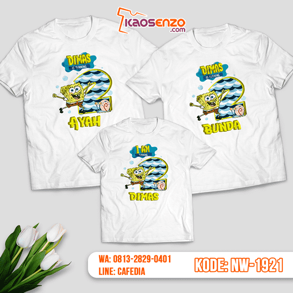 Baju Kaos Couple Keluarga Spongebob | Kaos Ultah Anak | Kaos Spongebob - NW 1921