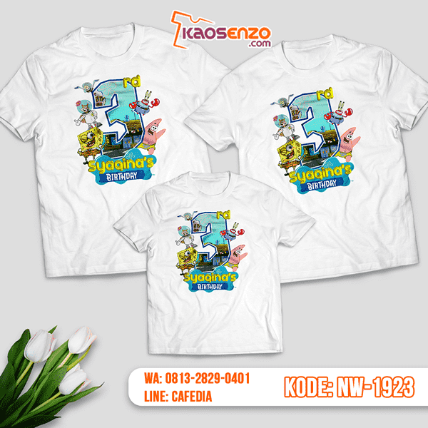 Baju Kaos Couple Keluarga Spongebob | Kaos Ultah Anak | Kaos Spongebob - NW 1923