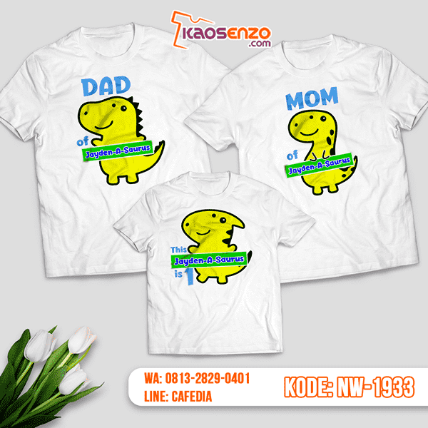 Baju Kaos Couple Keluarga Dinosaurus | Kaos Ultah Anak | Kaos Dinosaurus - NW 1933