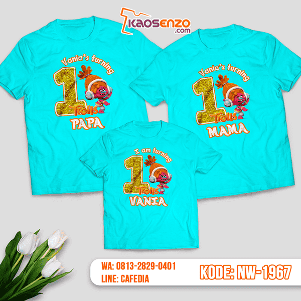 Kaos Couple Keluarga Trolls | Kaos Ulang Tahun Anak | Kaos Trolls - NW 1967