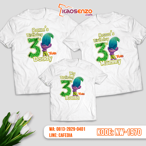 Baju Kaos Couple Keluarga Trolls | Kaos Ultah Anak | Kaos Trolls - NW 1970