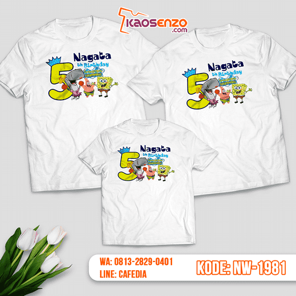 Baju Kaos Couple Keluarga Spongebob | Kaos Ultah Anak | Kaos Spongebob - NW 1981