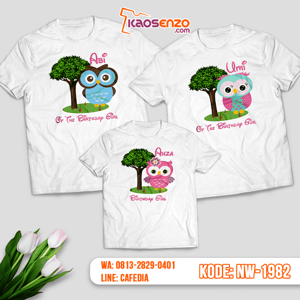 Baju Kaos Couple Keluarga Owl | Kaos Ultah Anak | Kaos Owl - NW 1982