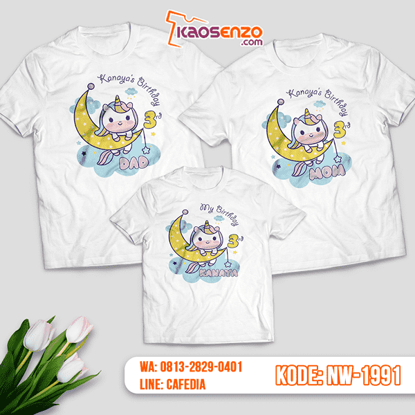 Baju Kaos Couple Keluarga Unicorn | Kaos Ultah Anak | Kaos Unicorn - NW 1991
