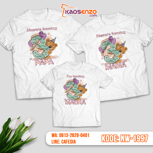 Baju Kaos Couple Keluarga Bear | Kaos Ultah Anak | Kaos Bear - NW 1997