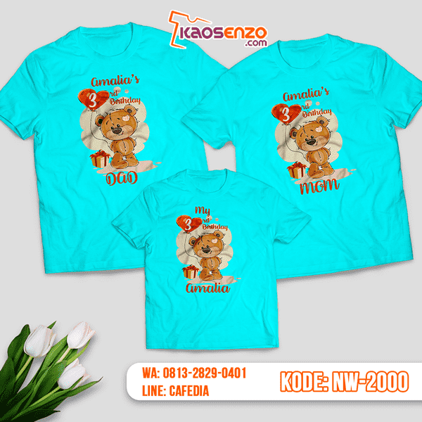 Kaos Couple Keluarga Bear | Kaos Ulang Tahun Anak | Kaos Bear - NW 2000