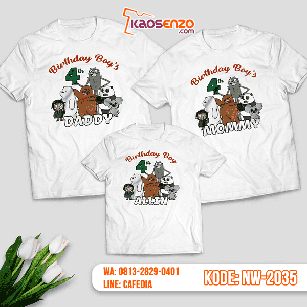 Baju Kaos Couple Keluarga Bare Bears | Kaos Ultah Anak | Kaos Bare Bears - NW 2035