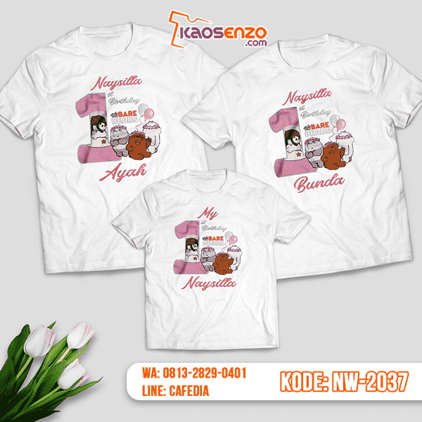 Baju Kaos Couple Keluarga Bare Bears | Kaos Ultah Anak | Kaos Bare Bears - NW 2037