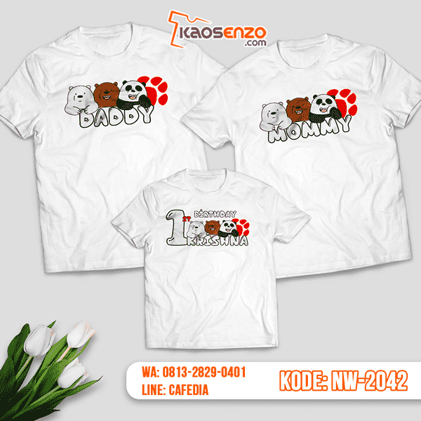 Baju Kaos Couple Keluarga Bare Bears | Kaos Ultah Anak | Kaos Bare Bears - NW 2042