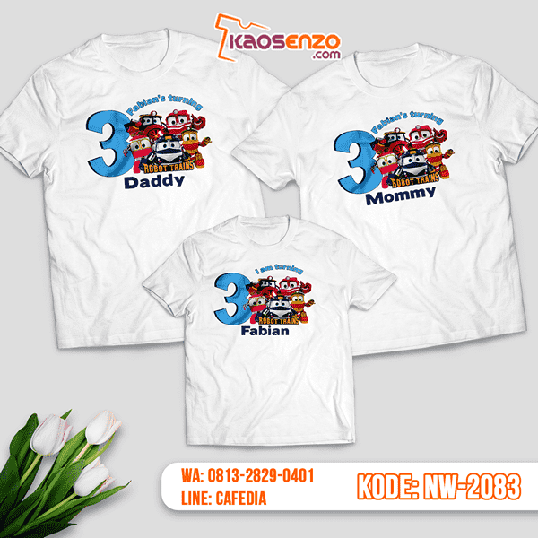 Baju Kaos Couple Keluarga Robot Trains | Kaos Ultah Anak | Kaos Robot Trains - NW 2083