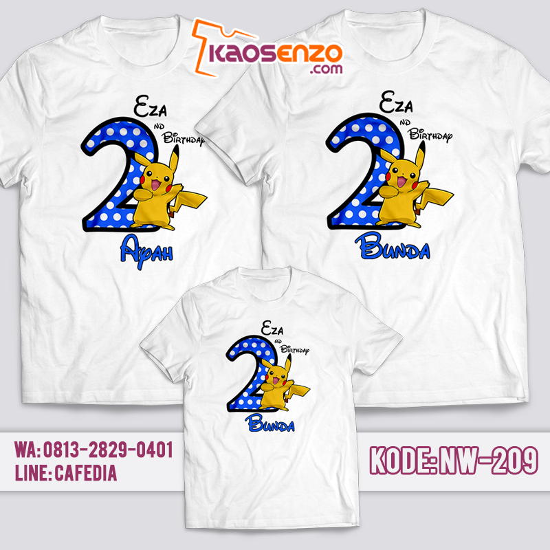 Baju Kaos Couple Keluarga | Baju Kaos Ultah Motif Pokemon