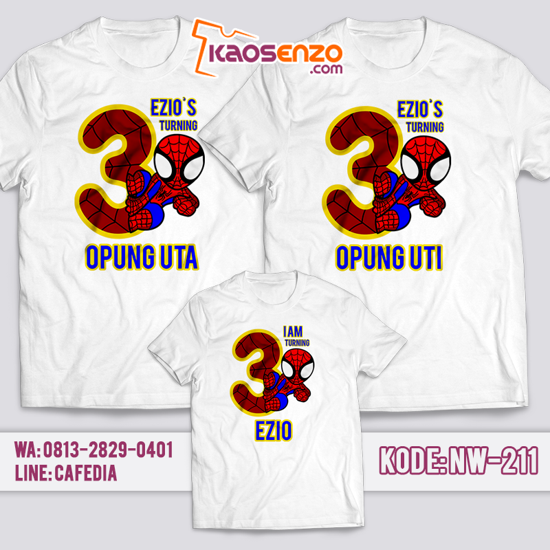 Baju Kaos Couple Keluarga | Baju Kaos Ultah Motif Spiderman