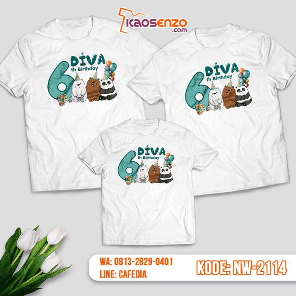 Baju Kaos Couple Keluarga Bare Bears | Kaos Ultah Anak | Kaos Bare Bears - NW 2114