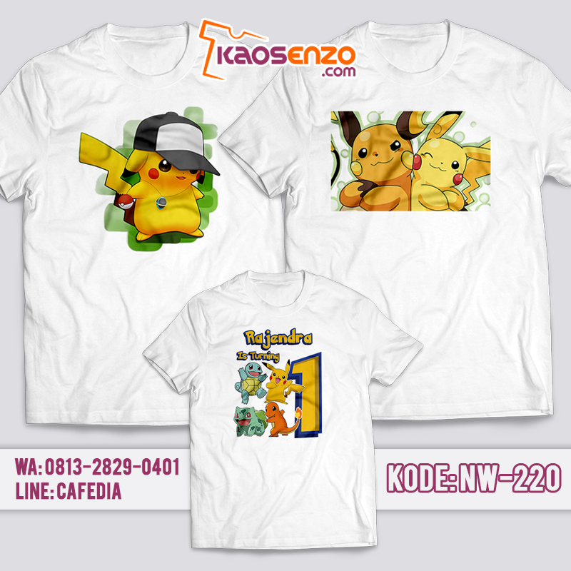 Baju Kaos Couple Keluarga | Baju Kaos Ultah Motif Pokemon