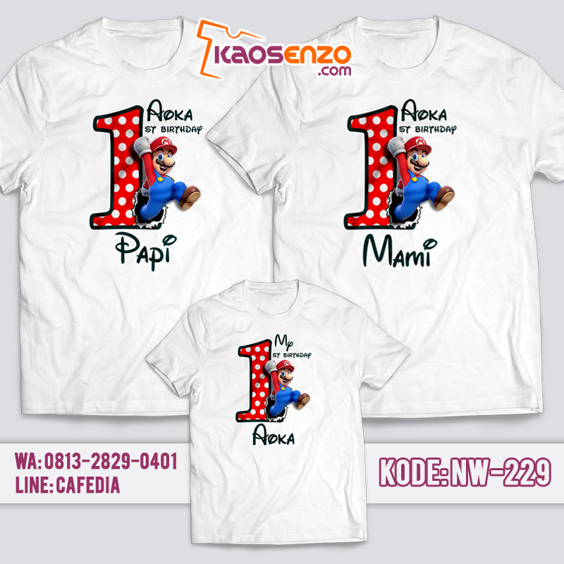 Baju Kaos Couple Keluarga | Baju Kaos Ultah Motif Mario Bros