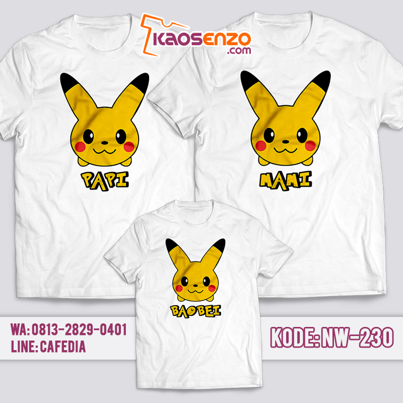 Baju Kaos Couple Keluarga | Baju Kaos Ultah Motif Pokemon